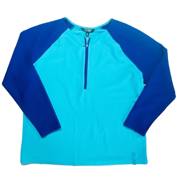 Ralph Lauren Pique Woven Blue Sport Yoga Zip Active Shirt Womens Size 1X NWT - Picture 1 of 8